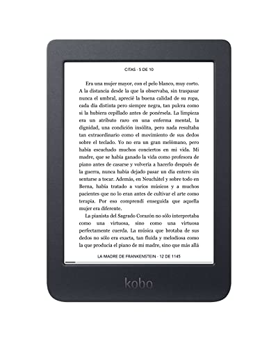 Kobo Nia | eReader | Pantalla táctil antirreflejos de 6” | Brillo Ajustable | Fino y Ligero | eBooks | WiFi | 8 GB de Almacenamiento | Tecnología Carta E Ink | Negro