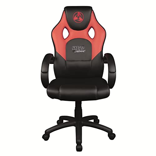 Konix Naruto Shippuden Silla Gaming Junior - 15° de inclinación del asiento - Diseño Mangekyou Sharingan Kakashi/Obito - Negro y rojo