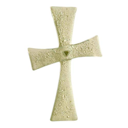 kruzifix24 – Cruz de Cristal de artesanía en Forma de bizantina, Color Blanco, Cristal Fusingglas/Hoja de Oro, 16 x 10 cm, Cruz de Pared, Joya Hecha a Mano, Arte único de Cristal