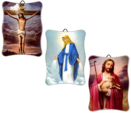 KUSTOM ART Juego de 3 cuadros cuadros con imagen religiosa impresa sobre cerámica 11 x 8 cm Virgen, Jesús
