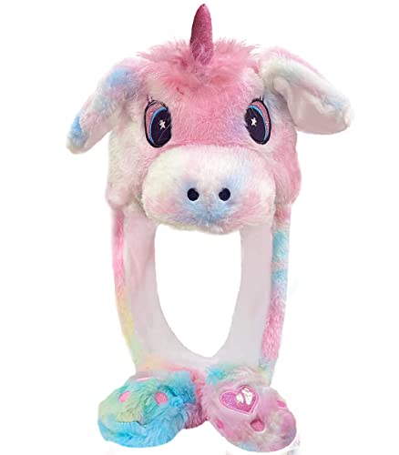 Laahoem Sombrero de Unicornio con Orejas Móviles para Mujeres Lindo y Divertido Juguete de Peluche Gorra Animal Cosplay Regalo de Fiesta de Cumpleaños Colorful