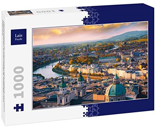 Lais Puzzle Vista panorámica de la histórica Ciudad de Salzburgo con el río Salzach en una Hermosa Puesta de Sol, Salzburger Land, Austria 1000 Piezas