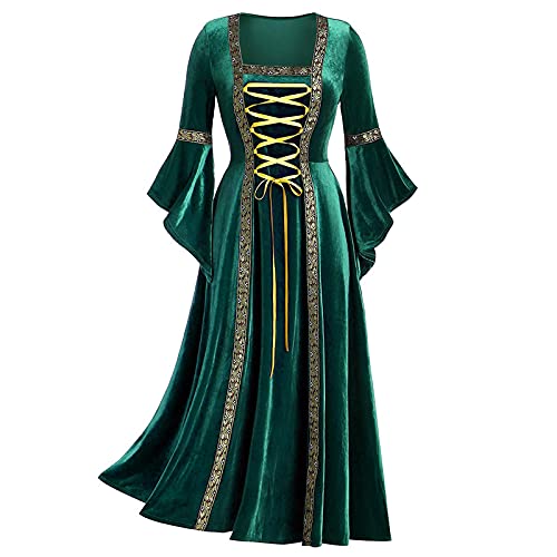 Lalaluka Vestido maxi victoriano para mujer, vestido medieval con mangas acampanadas, ropa de estilo medieval, renacentista, para Halloween, carnaval, cosplay, disfraz de princesas