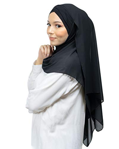 Lamis Hijab - Hijab - Pañuelo de cuello cruzado con gorro integrado para mujer musulmana velada chal islámico he100, Negro , Talla única