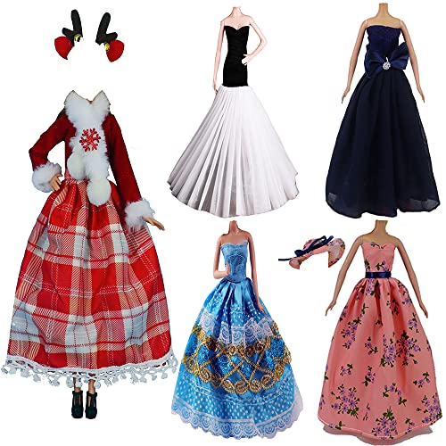 Lance Home 5 Conjuntos Ropa de otoño Ropa de Invierno Vestidos + Zapatos de Manga Larga Abrigo de Felpa Moda para 29cm Muñecas Accesorios Vestido de Fiesta Elegante niños Estilo Casual