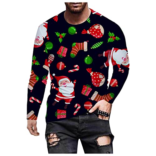 LAOSU Camiseta manga larga para hombre estilo informal Navidad manga larga manga larga manga larga para hombre cuello redondo estampado en 3D ideal como regalo para otoño e invierno 03-negro XXL