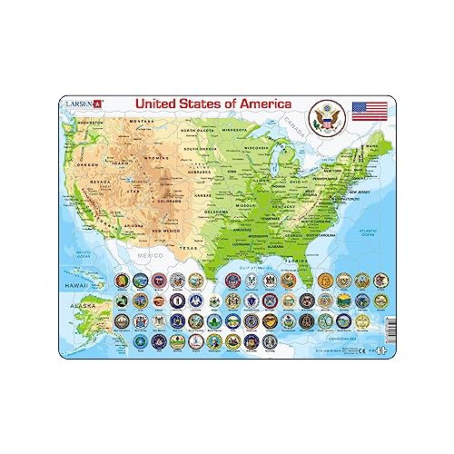 Larsen K36 Estados Unidos de América Mapa físico, edición en Inglés, Puzzle de Marco con 90 Piezas