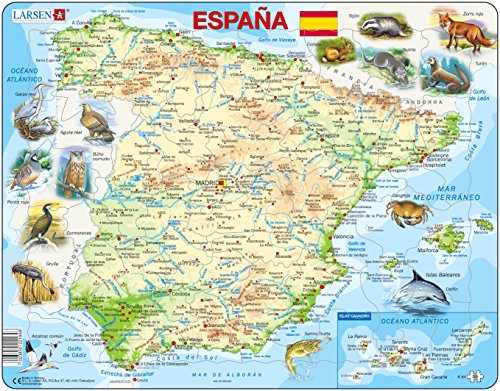 Larsen K84 Mapa Físico de España, edición en Español, Puzzle de Marco con 58 Piezas