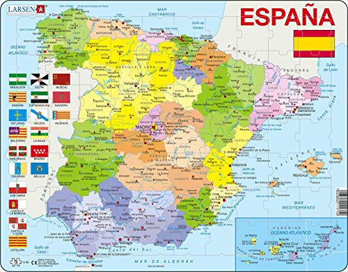 Larsen K85 Mapa político de España, edición en Español, Puzzle de Marco con 70 Piezas