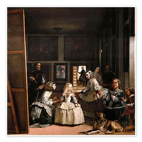 Las meninas pósters para la pared de Diego Rodriguez de Silva y Velázquez Cuadros decoración para cualquier habitación 100 x 100 cm Marrón Aprendizaje y conocimiento Láminas decorativas