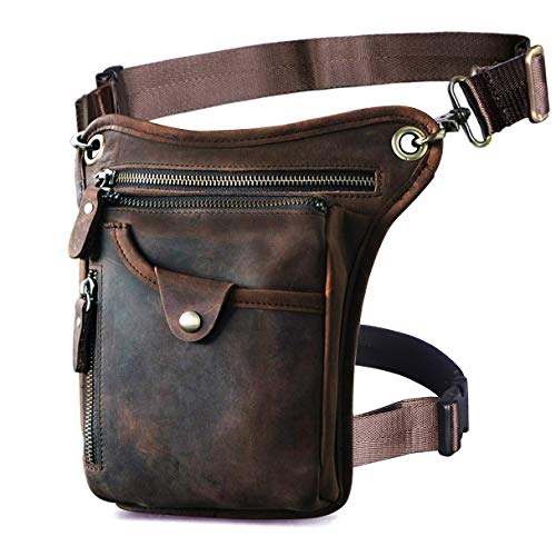 Le'aokuu para Hombre Cuero Genuino Motocicleta Pesca Táctica Hip Bum Fanny Cinturón Paquete de la Cintura Gota Pierna Bolsa de Muslo Bolsa de Mensajero 211-5