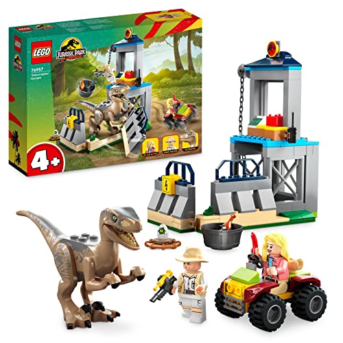 LEGO 76957 Jurassic Park Escapada del Velociraptor, Juguete de Construcción para Niños y Niñas a Partir de 4 años, Set con Figura de Dinosaurio, Coche Todoterreno y 2 Minifiguras