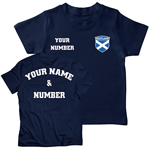lepni.me Camiseta de Fútbol para Niños de Escocia con Su Nombre y Número | Insignia de Bandera Escocesa Personalizada | Copa del Mundo 2022 (12-13 años Azul Naval Multicolor)