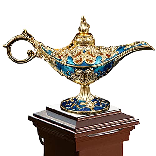 leryveo Lámpara del Genio Aladino - Luz mágica Vintage Legend Aladdin | Lámpara Aladino con luz Deseo, Quemador Incienso Tallado en Metal para decoración Mesa del hogar