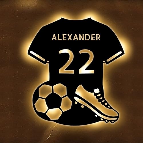 Letrero de neón personalizado con camiseta de fútbol, letreros de neón LED de fútbol para decoración de pared, alimentado por USB con interruptor regulable, letreros de neón LED para dormitorio,