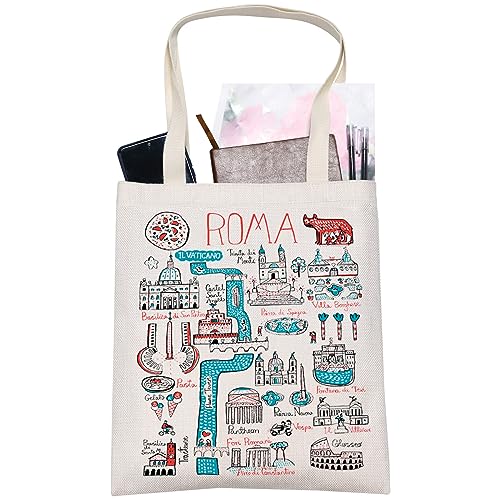 LEVLO Bolsa de lona con temática de Roma Italia, regalo de recuerdo de Roma Landmarks Souvenirs Bolsa de hombro de viaje Roma Mercancía, Bolso Roma