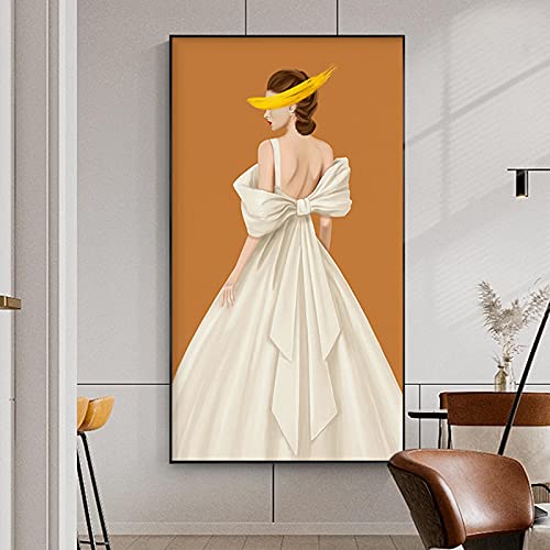 Lienzo Arte de la pared Moda Vestido elegante Retrato de mujer Pintura Impresiones Imagen Carteles no tejidos Lienzo Giclee Arte Decoración de pared 23.6 "x47.2" (60x120cm) Sin marco