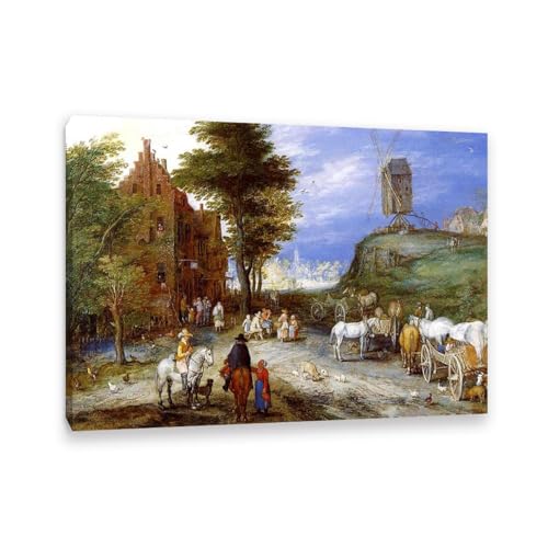Lienzo mural renacentista "Entrada al pueblo con molino de viento"Reproducción de pinturas al óleo famosas- modernos Obras de Arte Giclée Lienzo Imprime imágenes sobre70x100cm(28x33in)cuadro interno
