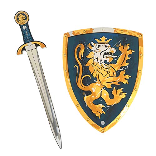 Liontouch - Espada y Escudo de Juguete Noble Caballero, Azul | Set Medieval de Juego de Imitación en Espuma para Niños con Tema de León Dorado | Armas Seguras y Armadura de Batalla para Disfraces