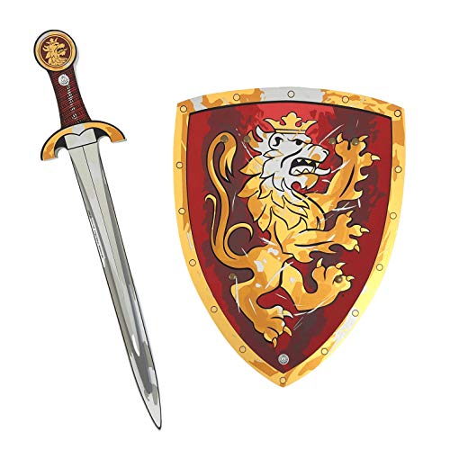Liontouch - Espada y Escudo de Juguete Noble Caballero, Rojo | Set Medieval de Juego de Imitación en Espuma para Niños con Tema de León Dorado | Armas Seguras y Armadura de Batalla para Disfraces