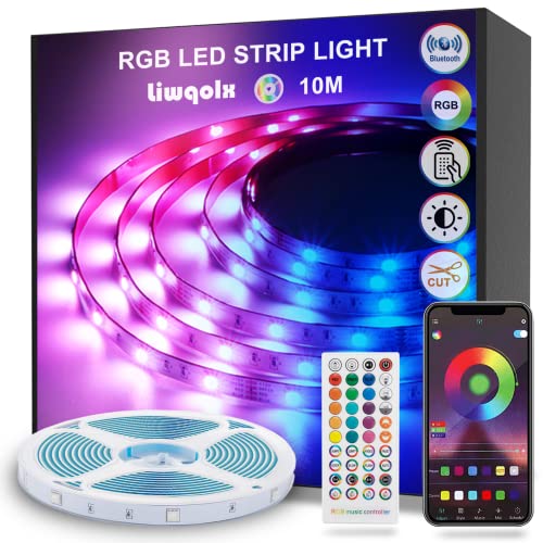 Liwqolx Tira LED 10 Metros, Luces LED Habitación 10M, RGB Bluetooth Tiras LED con Control Remoto y Inteligente Control de APP, Cambia el Color con la Musica, Para Decoración de Bares, Fiestas, Cocina