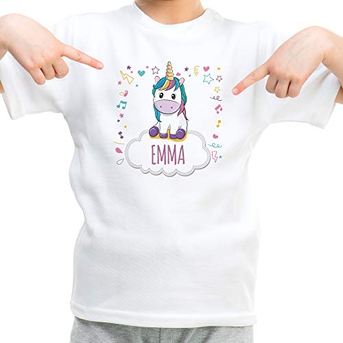 LolaPix Camiseta Unicornio Infantil Personalizada con Nombre/Texto. Regalos Infantiles Personalizados. Varios Diseños a Elegir. Tacto Algodón. Unicornio