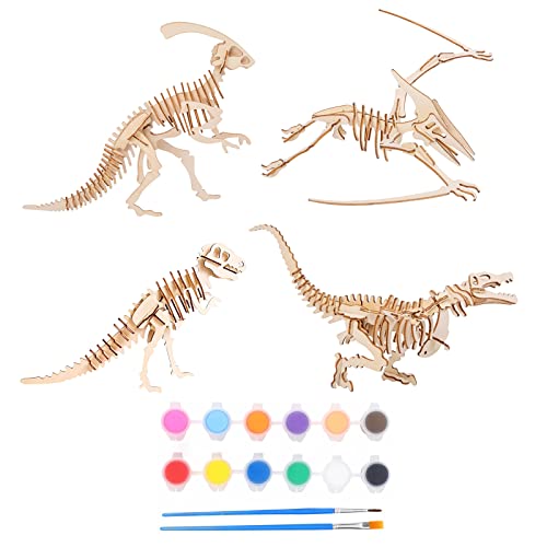 LongZYU 4piezas Puzzle de Dinosaurios Rompecabezas de Dinosaurios 3D Modelo de Dinosaurio Maquetas Juego De Arte y Manualidades para Colorear De Pintura En 3D Regalo para Adolescentes y Adultos