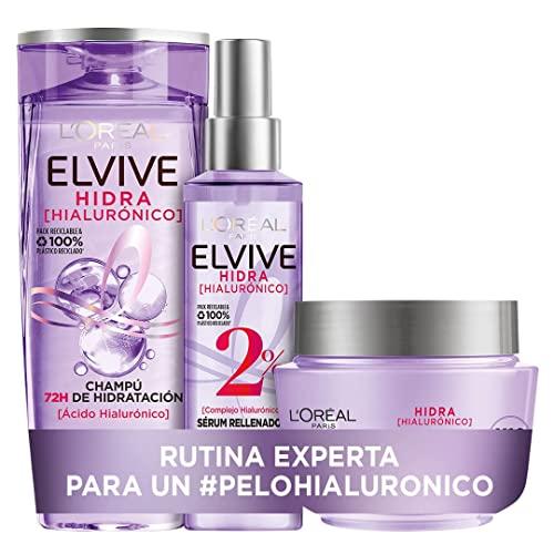 L'Oreal Paris Elvive Hidra Hialurónico Cofre Champú 72h Hidratación y Mascarilla 72h Hidratación Intensiva y Sérum Rellenador