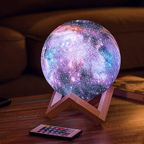 LVSENSE 15cm Lampara Luna Galaxia 3D,16 Colores Luna Lámpara con Control Remoto y Control Táctil,USB Luz de Noche Recargable Lámpara de Mesa LED,Regalos para Cumpleaños Navidad Niños Adultos