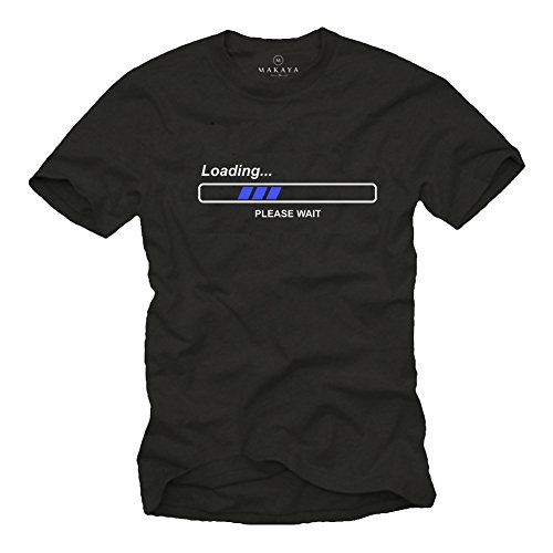 MAKAYA Camisetas con Frases Divertidas - LOEADING Pleas Wait - Negra Hombre XXL