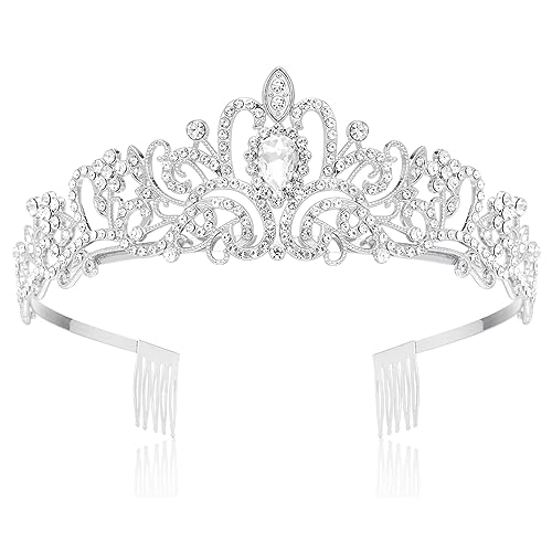Makone Tiara Corona de Cristal con Diamantes de imitación Peine para Corona Nupcial Proms de Boda desfiles Princesas Fiesta de cumpleaños