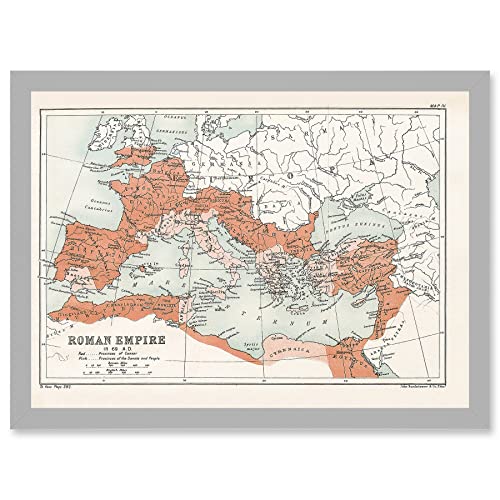 Map Antique Bartholemew Rome Roman Empire Mediterranean Artwork Framed Wall Art Print A4 Mapa Antiguo Roma romano Imperio pared