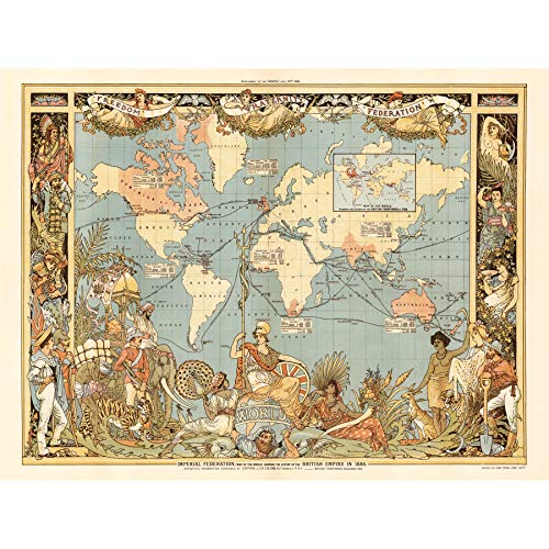 Map Colomb 1886 Extent British Empire Extra Large XL Wall Art Poster Print Mapa británico Imperio pared Impresión del cartel
