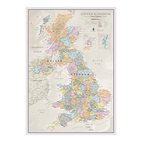 Mapa clásico del Reino Unido - laminación de la hoja frontal - 59,4 cm (l) x 84,1 (h) cm