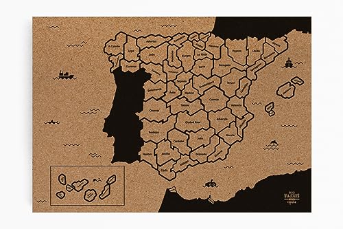 Mapa de corcho de España, Negro, 35x50