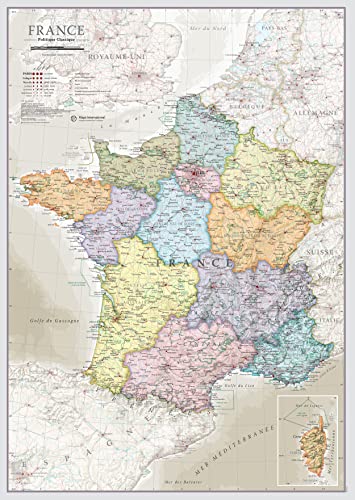 Mapa de Francia 42 x 59 cm - Póster de las regiones y departamentos franceses visitados - Maps International + 50 años de experiencia en cartografía