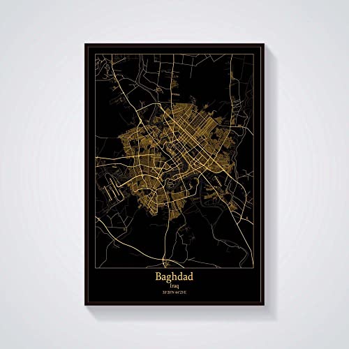 Mapa De La Ciudad Pintura Decorativa,Mapa De La Ciudad De Bagdad, Irak @, Carteles Modernos De Oro Negro, Ilustraciones Sin Marco, Impresiones, Personalización, Pinturas, Regalo De Recuerdo, Decorac