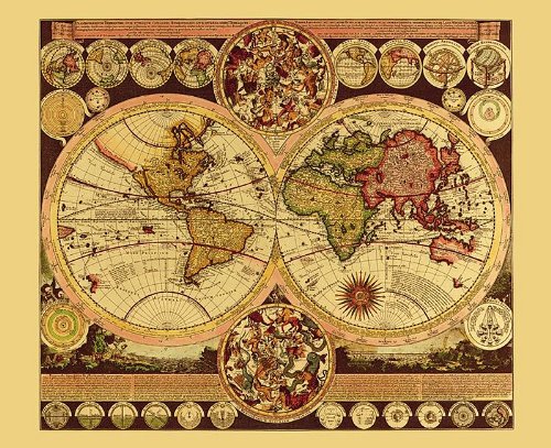Mapa histórico del mundo Impresión en relieve de aluminio (Dufex) (26cm x 21cm)