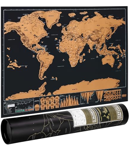 Mapa Mundi Rascar, 42 cm x 30 cm Mapas del Mundo para Marcar, El paquete de regalo incluye una herramienta para rascar con precisión y pegatinas de recuerdo de viajes, Scratch Off Travel Map