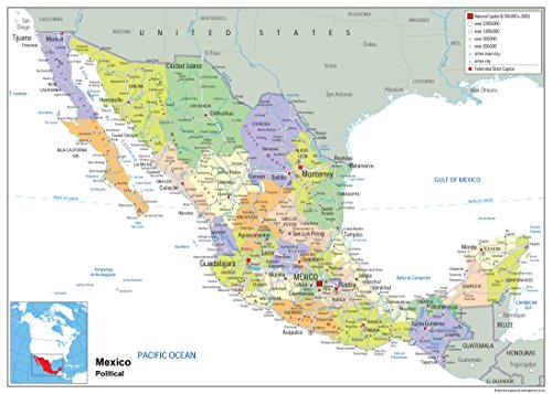 Mapa político de México - Papel laminado (tamaño A2, 42 x 59,4 cm)