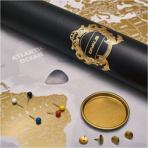 Mapamundi Para Rascar - Mapa Para Rascar del Mundo Viajes - Donde he Estado - Mapa Paises Visitados - Marcar el Mapa Blanco Oro - White Gold Scratch off World Map Poster - Travel Scratchable Poster