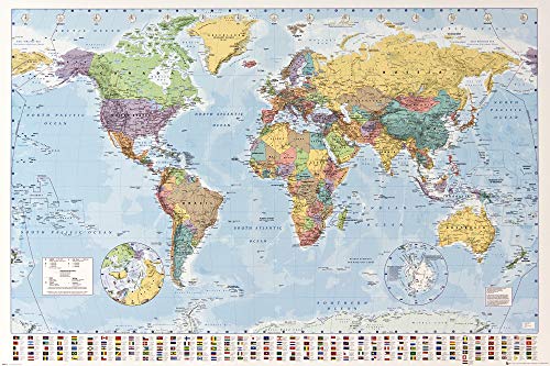 Mapas Póster Mapa Del Mundo Político Con Banderas Cartel 91x61 cm