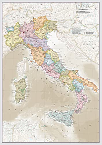 Maps International - Mapa Italia - Póster con mapa de Italia estilo clásico - Laminado - 42 cm (ancho) x 59,4 cm (alto)