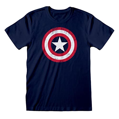 Marvel Avengers Assemble Capitán América Apenada Escudo Camiseta para Hombre Armada S