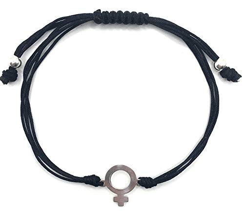 MASBARATA Pulsera SIMBOLO Femenino DE Hilo EN Plata DE Ley 925/1000 (Negro)