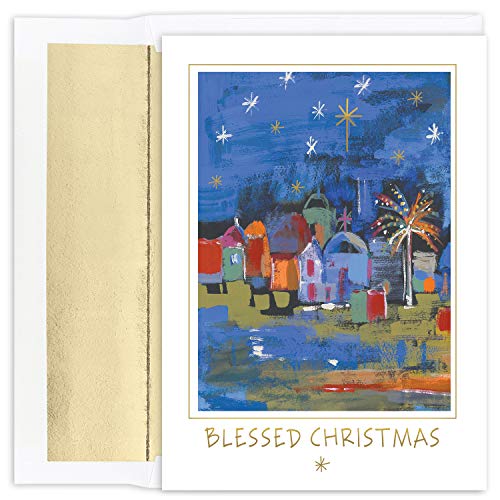 Masterpiece Studios Holiday Classic Collection 929300 - Tarjetas de Navidad religiosas en caja con sobres forrados con papel de aluminio, 19.8 x 14.2 cm, ciudad bendita