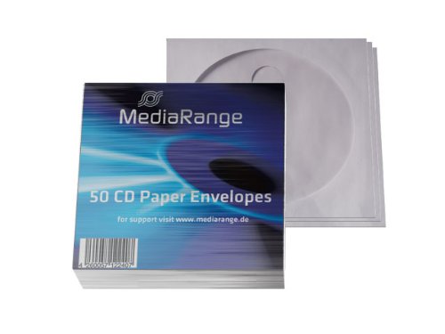 MediaRange - Sobres de papel para CD o DVD con ventana (10 paquetes con 50 unidades, 500 unidades)