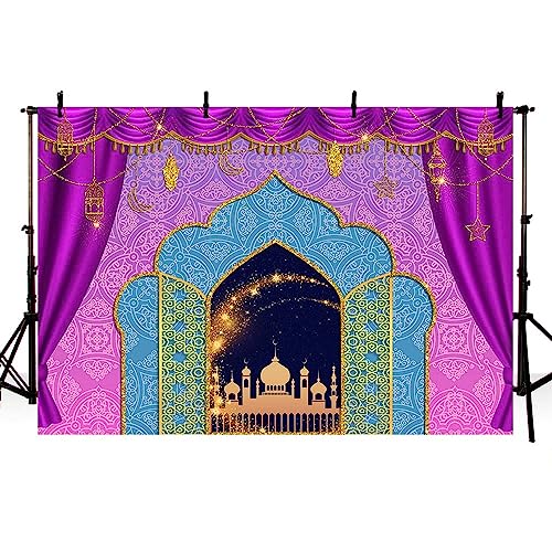 MEHOFOND Telón de fondo de fotografía de noche árabe de 7 x 5 pies, diseño de princesa marroquí con purpurina dorada, decoración de fiesta