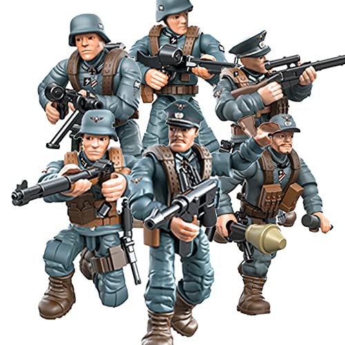 MEIEST 6 minifiguras de acción de la Segunda Guerra Mundial, bloques de construcción del ejército, juguetes con múltiples accesorios de armas militares, accesorios para fiestas (ejército alemán)