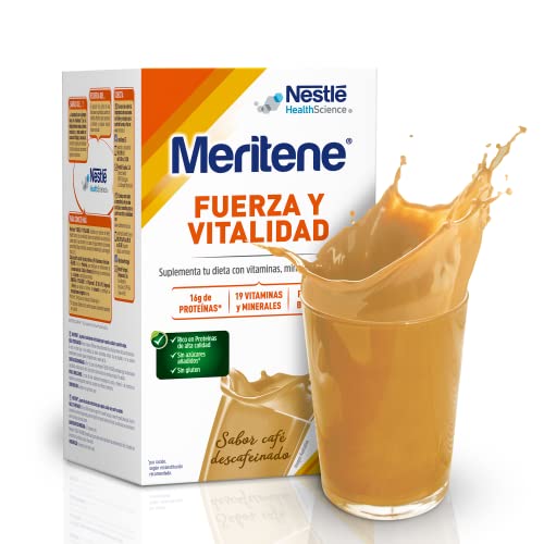 Meritene Fuerza y Vitalidad - Suplemento Alimenticio Formato Polvo – Batido de Proteínas Vitaminas y Minerales – Café Descafeinado – Suplemento Nutricional y Refuerzo del Sistema Inmunitario